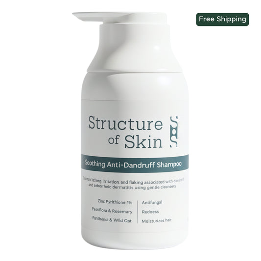 Structure of Skin anti-dandruff shampoo bottle on a white background